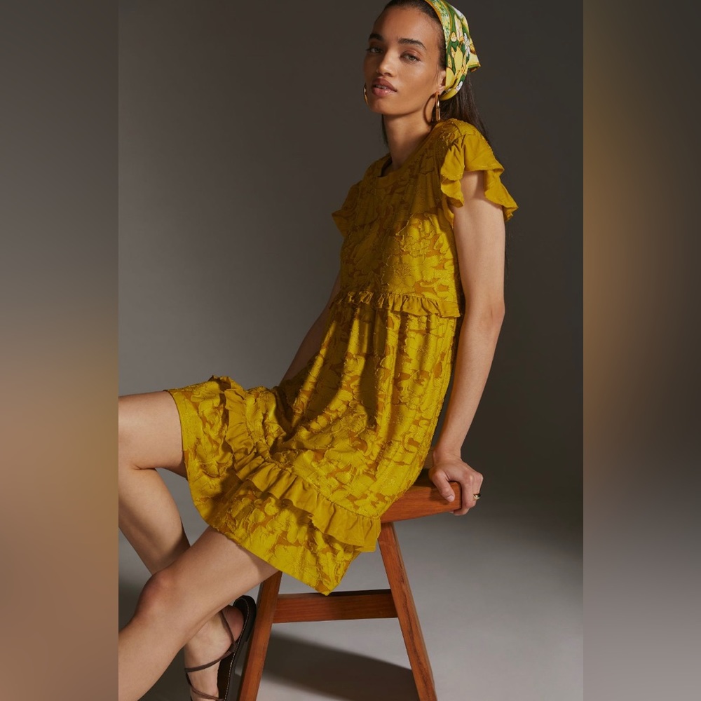 Anthropologie ruffle knit mini dress lace green small